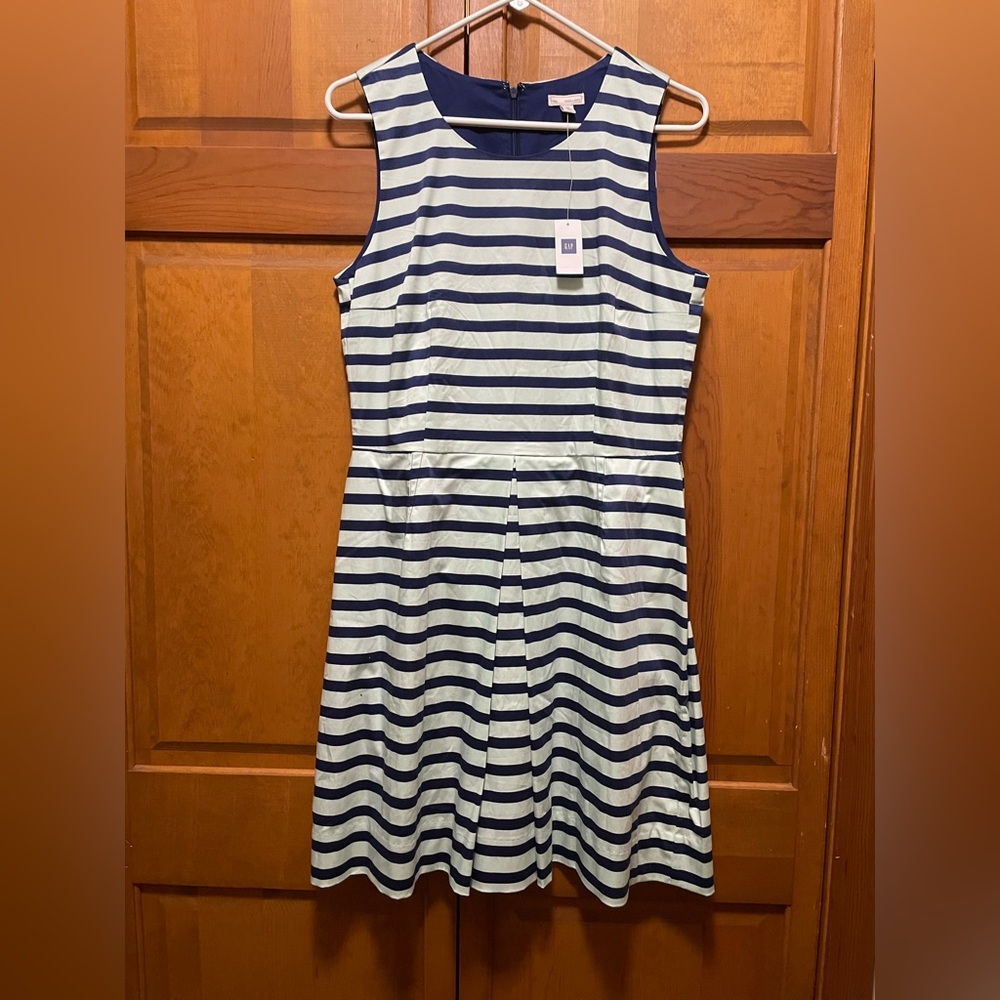 GAP Navy and White Striped Sleeveless Fit & Flare Dress